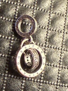 Pandora Silver Double Ring Pave Dangle Charm